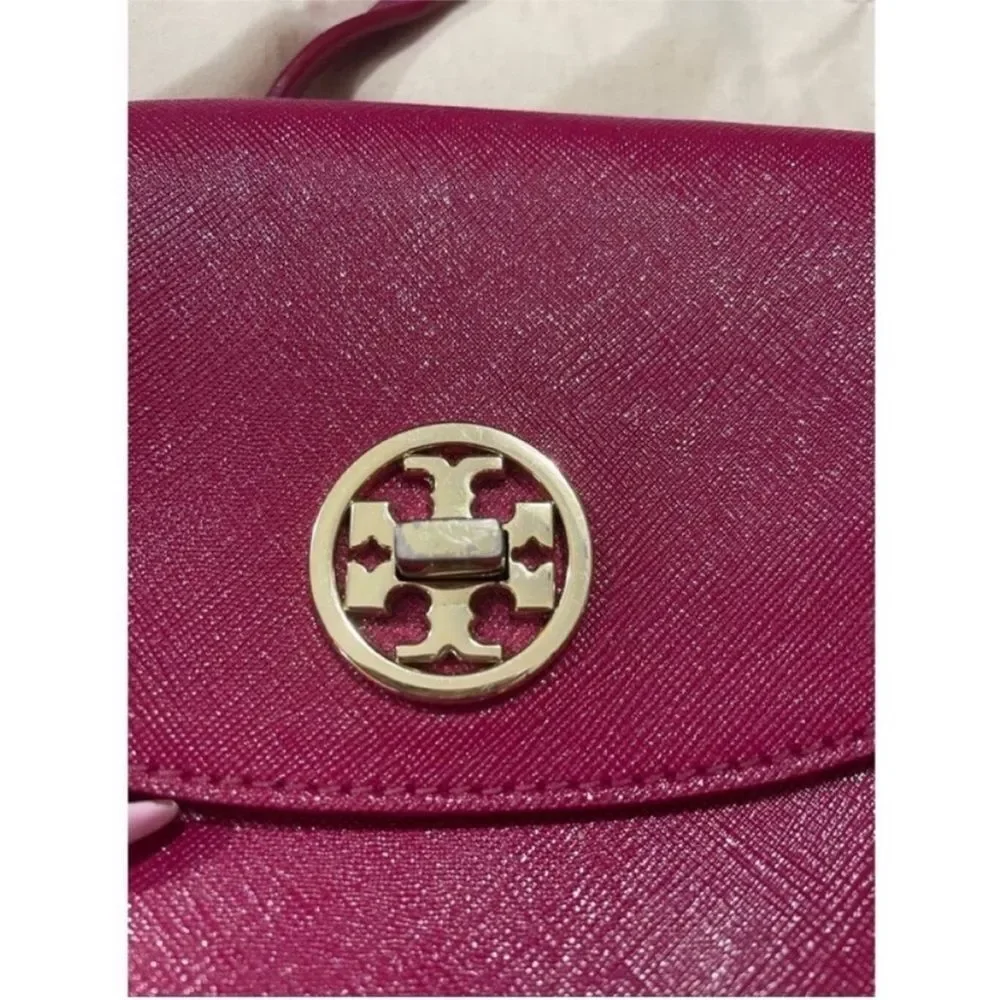 Tory Burch Robinson Mini Saffiano Leather Crossbody Wallet Bag Raspberry Pink